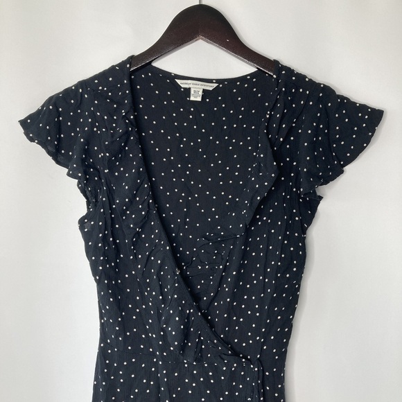 AEO Women's Black Poker Dot Pattern Wrap Mini Dress Size XS - Picture 9 of 13